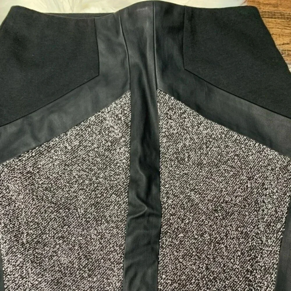 Ann Taylor Factory Faux Leather and Tweed Inset Pencil Skirt